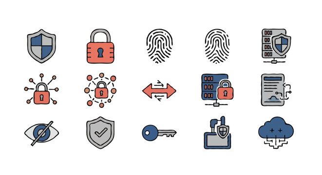 Cybersecurity Icon Set &ndash; 16 Colorful Symbols Representing Digital Protection and Network Security