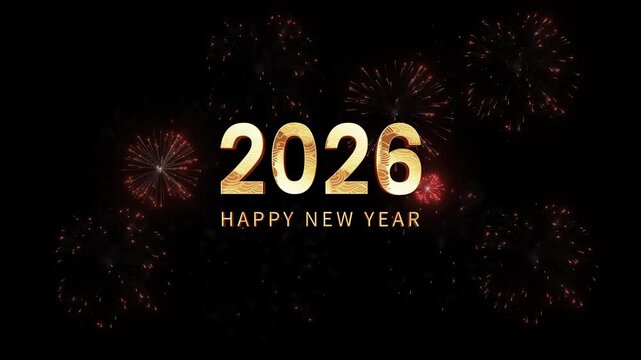 2026 Happy New Year, fireworks blooming festive background 
