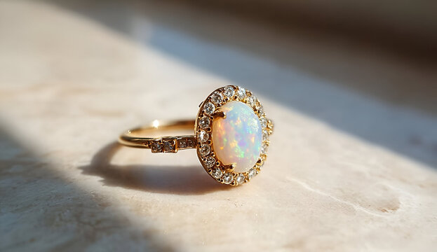 Elegant gold ring with an opal gemstone, showcasing craftsmanship and beauty in jewelry design, perfect for special occasions.