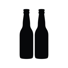 Two black silhouette beer bottles isolated on white background