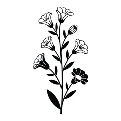 Simple black and white line drawing of a delicate wildflower stem