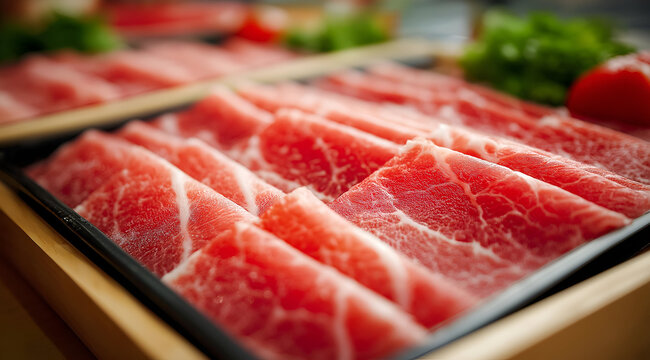 Freshly sliced meat arranged beautifully, perfect for culinary dishes or showcasing exquisite dining experiences.