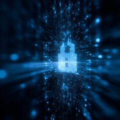 Obraz premium Digital lock symbolizing cybersecurity, surrounded by glowing data streams, representing the protection of information in the digital age.