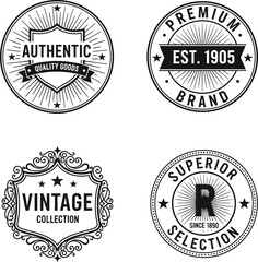 Fototapeta premium Retro badge. Old emblem, logo frame and vintage silhouette badges hipster design vector set