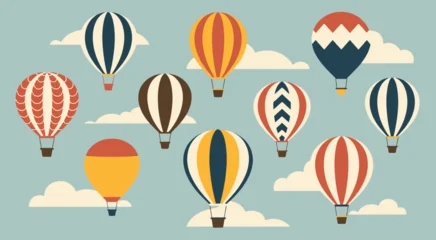 Fotobehang Luchtballon Hot air balloons vibrant flat design illustration with colorful patterns for fiesta theme  © Sidratul Muntaha