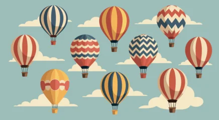 Fotobehang Luchtballon Hot air balloons vibrant flat design with diverse colorful patterns for fiesta artwork  © Sidratul Muntaha