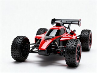 Red RC buggy racing car isolated on white background - Remote control off-road toy vehicle realistic 3D render)