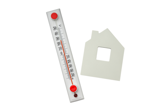 Thermometer and house show winter prep, isolated on white, PNG
