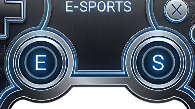 Futuristic gaming controller with "E-SPORTS" text, symbolizing competitive digital entertainment.
