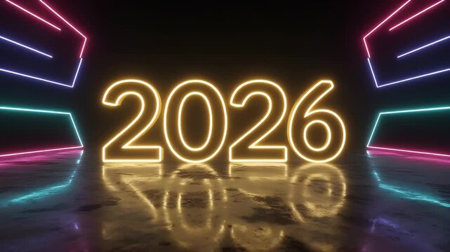 Neon 2026 Year Celebration New Year Eve Concept with Colorful Lights - Powered by Adobe