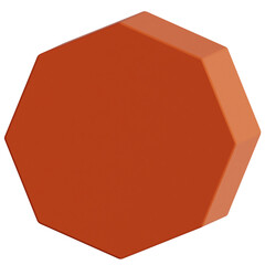 Volumetric orange hexagon geometric badge render isolated black background