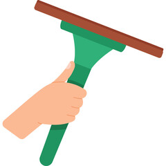 Hand Holding A Green Squeegee Tool For Window Cleaning On Transparent Background