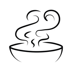 Simple outline depicts a bowl with curling steam rising against a white background