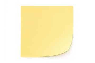 Blank yellow sticky note peeling a corner on transparent background, ready for message or reminder