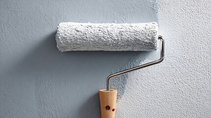 Obraz premium Painting Wall with Roller Using White Color Showing Renovation Process