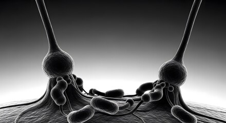 Neurotransmission process , Artistic Rendition of Bacteriophages Infecting Cells in Black an