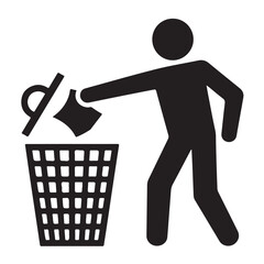 Stick Figure Throwing Trash Icon for Cleanliness and Public Waste Management