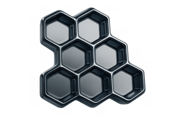 Hexagonal grid design creating a modern abstract structure on a transparent background, representing technology and innovation