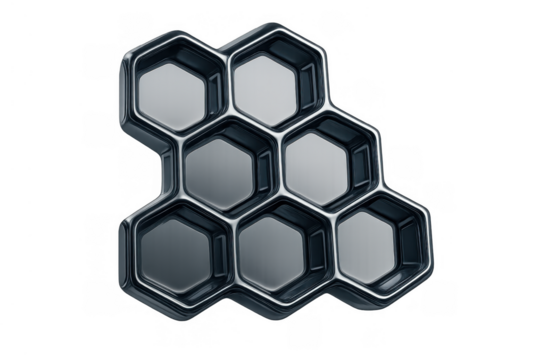 Hexagonal grid design creating a modern abstract structure on a transparent background, representing technology and innovation