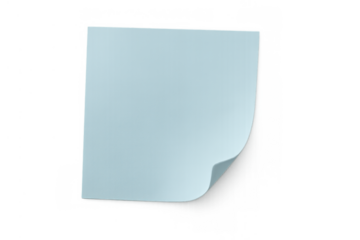 Blue sticky note blank memo paper with a curled corner for reminders and important messages on a transparent background