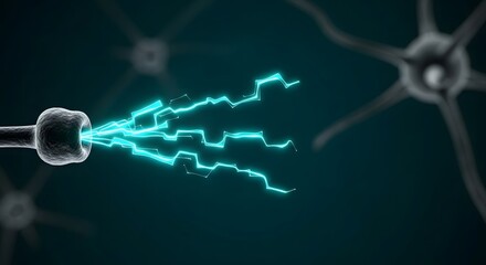 Neurotransmission process , Neuron Synapse with Electric Impulse. Neural Network Concept Art