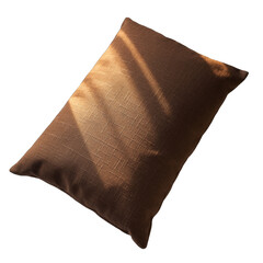 A Rectangular Pillow Covered in Glittery Bronze and Gold Sparkles With Dramatic Golden Light Shimmering Across its Surface Isolated on a Black Background