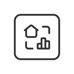 Real Estate Home House Chart Graph line icon &ndash; house with bar/line chart outline vector for property value analysis, real estate market trends, investment dashboard UI