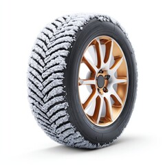 Obraz premium Winter vehicle safety concept featuring car tire with snow in tread isolated on white background