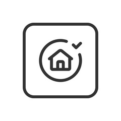 Real Estate Home House Checkmark Circle line icon &ndash; house inside circle with checkmark outline vector for verified property, approved listing, home inspection passed UI