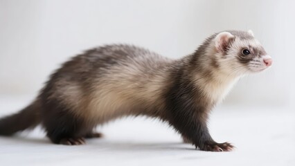 Obraz premium A ferret is presented in a snowy environment, showing a lively animal form and cold natural aesthetics.
