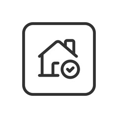Real Estate Home House Checkmark line icon – house with checkmark outline vector for verified listing, property confirmed, home inspection approved UI