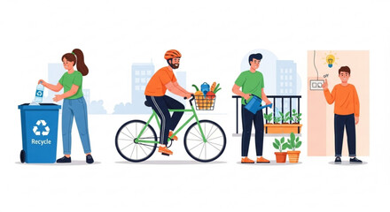 Sustainable living practices recycling biking gardening saving energy eco friendly lifestyle tips