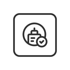 Real Estate Home House Office Checkmark line icon &ndash; house, office building and checkmark outline vector for commercial-residential approval, mixed-use property verified, zoning confirmation UI