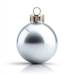 Elegant silver metallic ornament reflecting light on white background for holiday decoration design