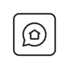 Real Estate House Chat Message line icon – house with speech bubble outline vector for property inquiry, agent communication, real estate messaging UI