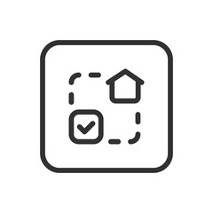 Real Estate House Checkmark Deal line icon &ndash; house with checkmark and handshake/contract outline vector for successful property sale, closed deal, transaction confirmed UI
