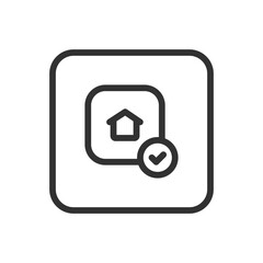 Real Estate House Checkmark Square line icon &ndash; house with checkmark inside square outline vector for approved property listing, verified home, certification badge UI