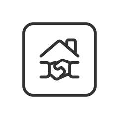 Real Estate Home House Handshake Deal line icon &ndash; house and handshake outline vector for property sale, real estate agreement, home transaction UI