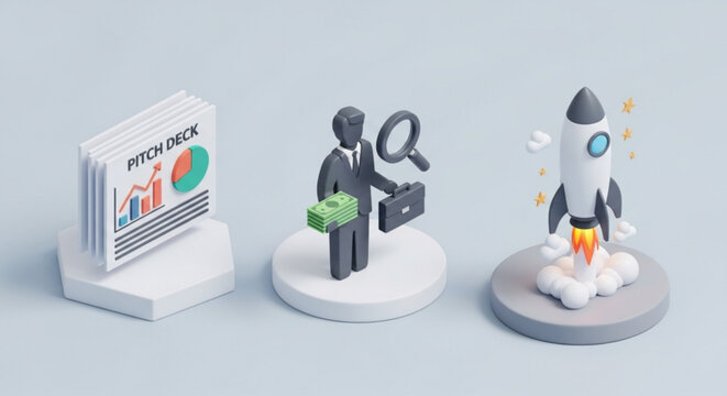 Startup funding pitch deck business plan investment strategy rocket launch investor presentation success - Powered by Adobe