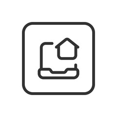 Real Estate Home House Laptop line icon &ndash; house with laptop outline vector for virtual tour, remote property viewing, digital real estate platform UI
