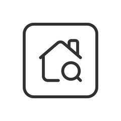Real Estate House Search line icon &ndash; house with magnifier outline vector for property search, home finder, real estate listing discovery UI