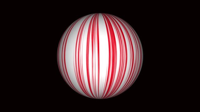 Spherical animation with red vertical glowing stripes on a white surface.