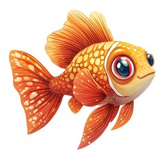 A cute cartoon illust n of a vibrant orange goldfish with big eyes on a white background
