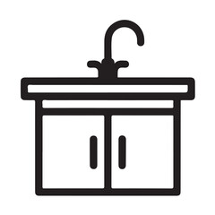 Modern Kitchen Sink and Cabinet Icon for Home Interior and Plumbing Design