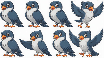 Obraz premium Falcon Mascot Cartoon Set on White Background