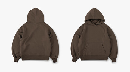 brown hoodie oversized, hoodie photo for mockup front and back view isolated on white background,...