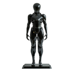 Fototapeta premium Futuristic black robot isolated on transparent background, a sleek and modern design representing technology, artificial intelligence, and innovation