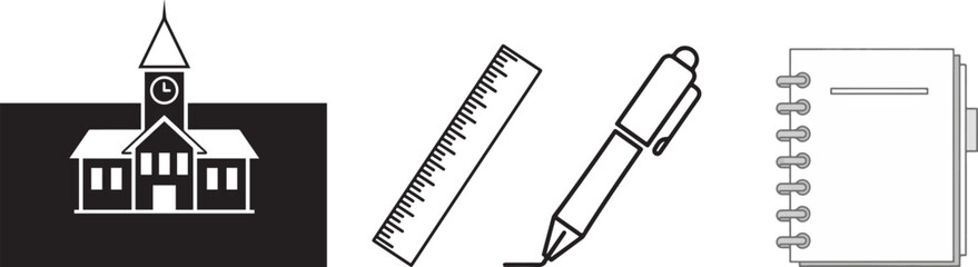 Minimalist Outline Vector Icons of School and Stationery Supplies