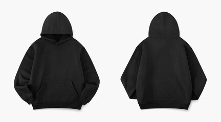 black hoodie comfort, hoodie photo for mockup front and back view isolated on white background © DekGrativ