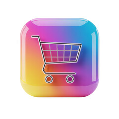 Gradient Colored, 3D Shopping Cart Icon on Black Background for E-Commerce Applications